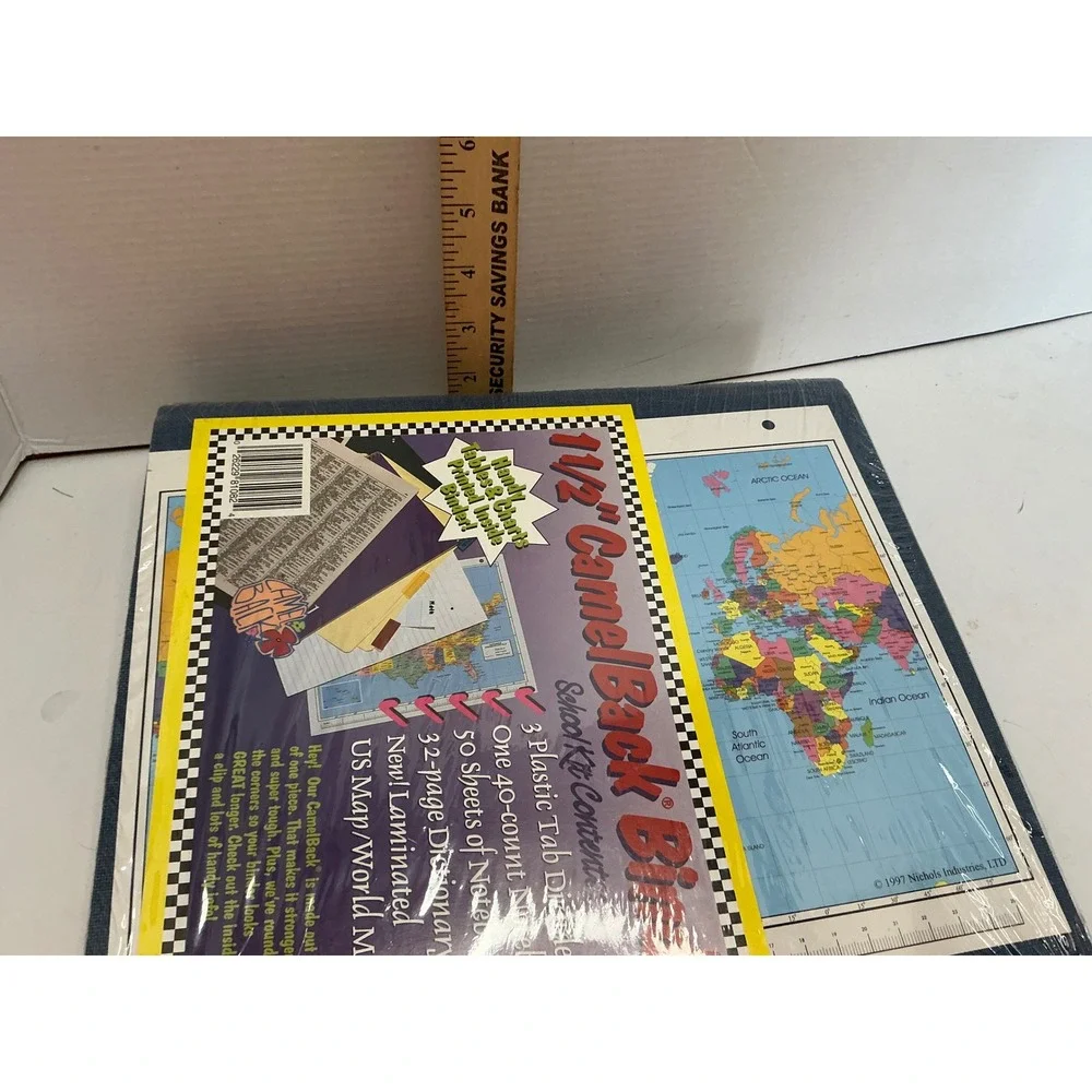Norcom‎ Vintage 1997 CamelBack Binder School Kit Map Graphic Blue 1.5 Inch NWT